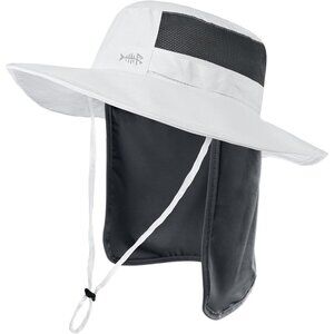 Unisex White 100% Nylon Wide Brim Mesh Vent with Neck Flap Classic Cowboy Hat